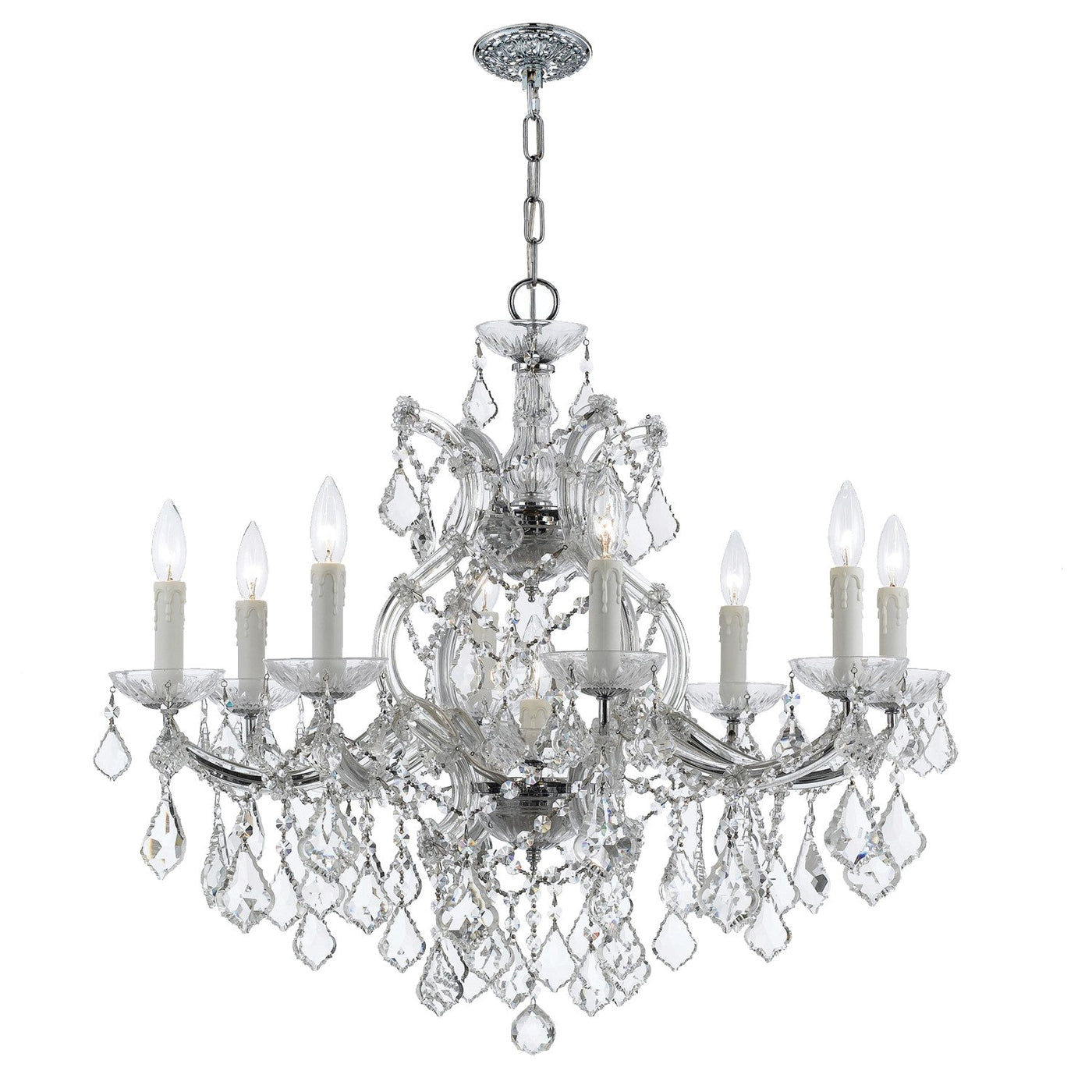 ##Antique Hardware## Maria Theresa 9 Light Hand Cut Crystal Polished Chrome Chandelier