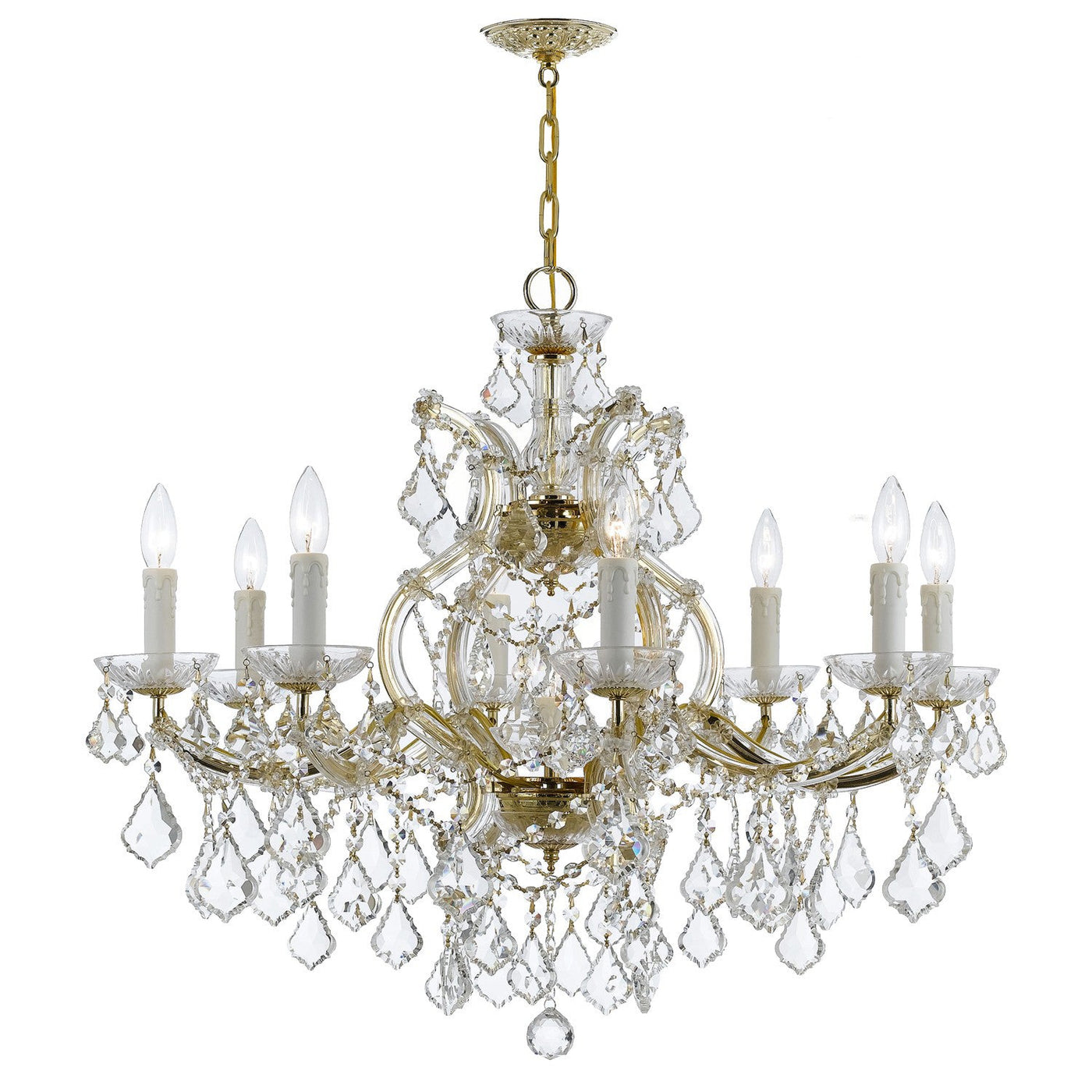 ##Antique Hardware## Maria Theresa 9 Light Hand Cut Crystal Gold Chandelier