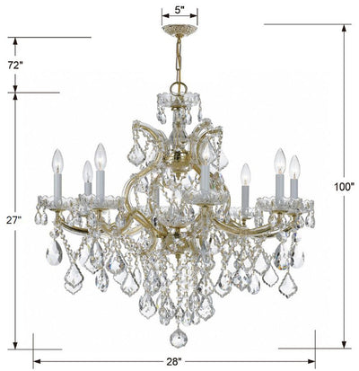 ##Antique Hardware## Maria Theresa 9 Light Hand Cut Crystal Gold Chandelier