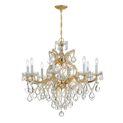 ##Antique Hardware## Maria Theresa 9 Light Spectra Crystal Gold Chandelier