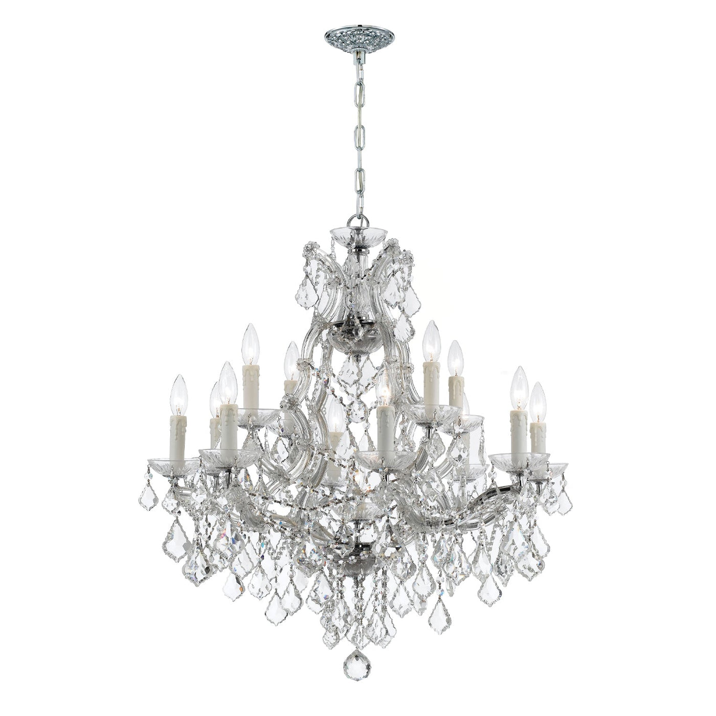 ##Antique Hardware## Maria Theresa 13 Light Clear Italian Crystal Polished Chrome Chandelier