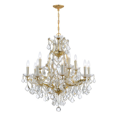 ##Antique Hardware## Maria Theresa 13 Light Clear Italian Crystal Gold Chandelier