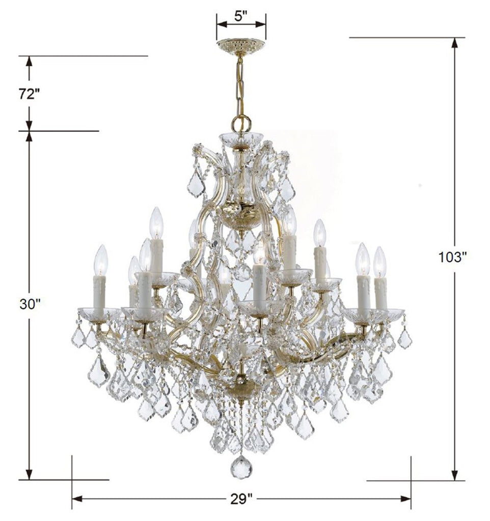 ##Antique Hardware## Maria Theresa 13 Light Clear Italian Crystal Gold Chandelier