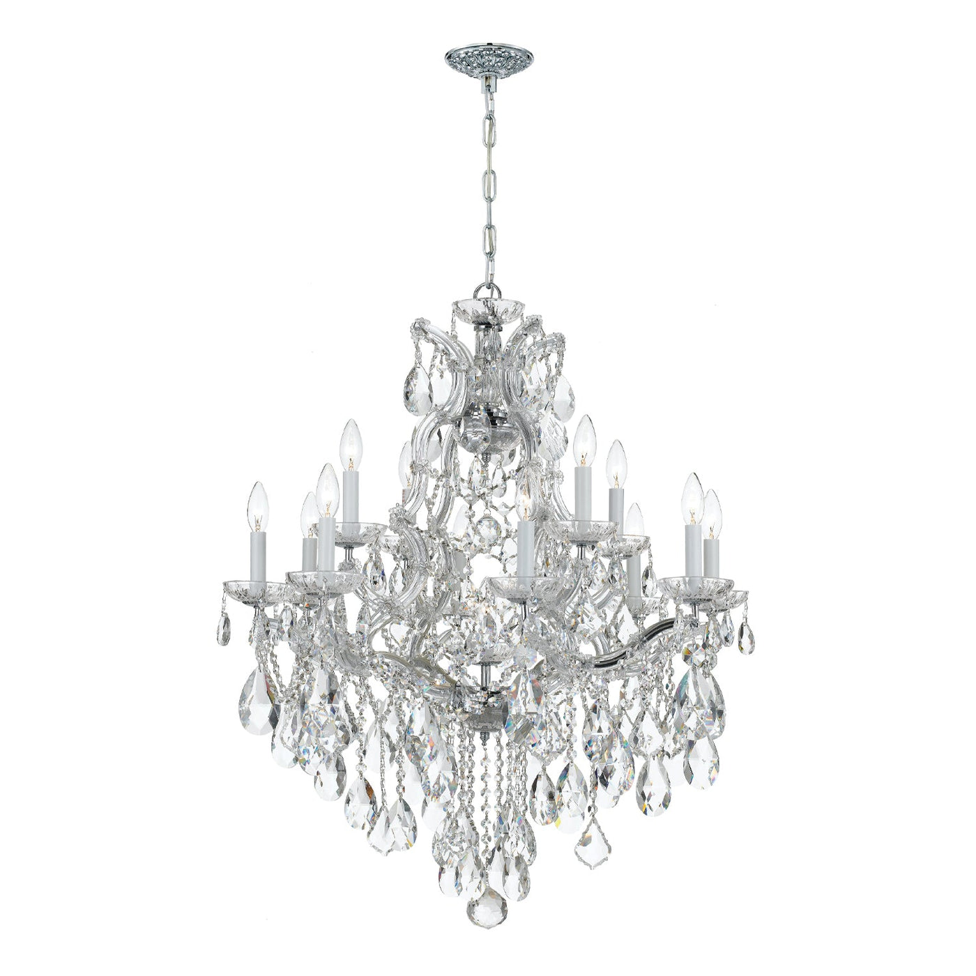 ##Antique Hardware## Maria Theresa 13 Light Hand Cut Crystal Polished Chrome Chandelier