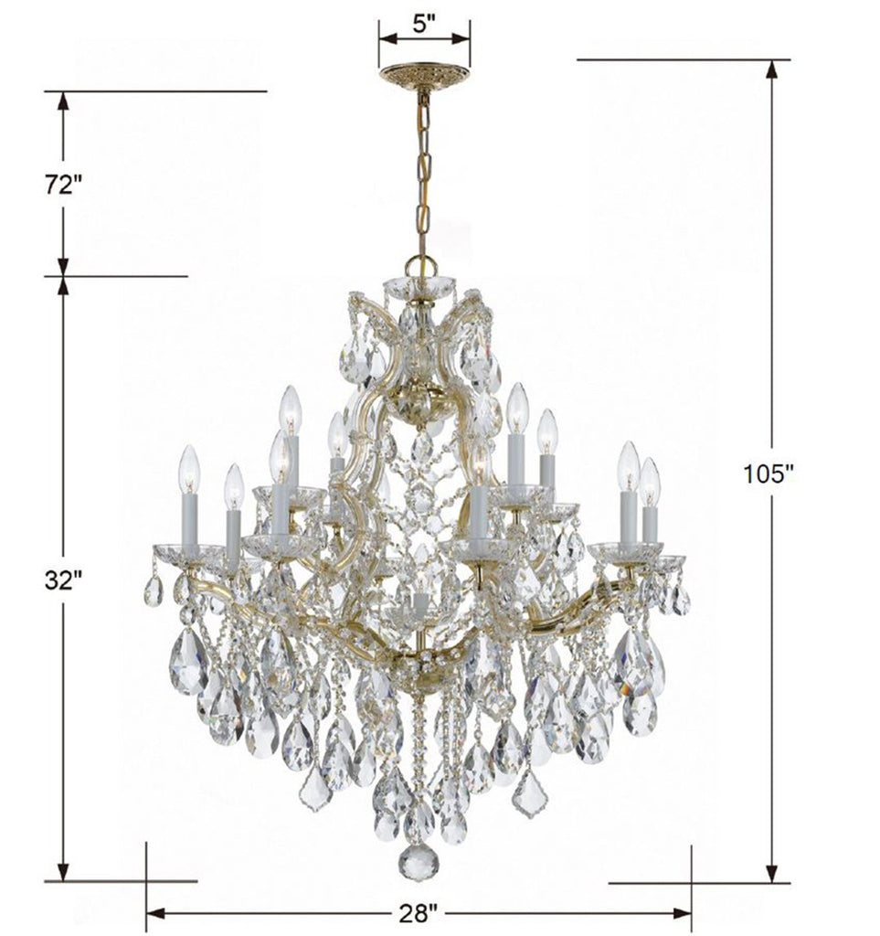 ##Antique Hardware## Maria Theresa 13 Light Spectra Crystal Gold Chandelier