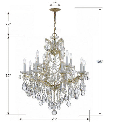 ##Antique Hardware## Maria Theresa 13 Light Spectra Crystal Gold Chandelier