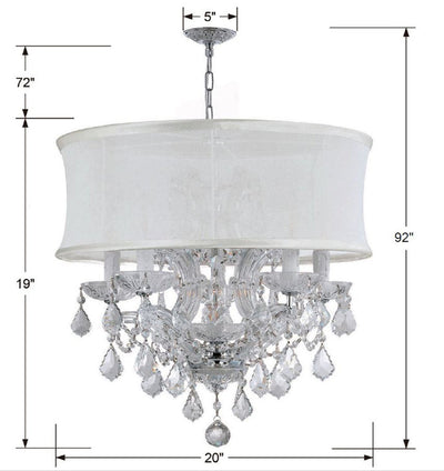 Antique Hardware Brentwood 6 Light Crystal Polished Chrome Drum Shade Chandelier Chandelier