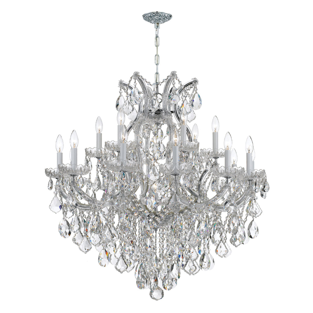 ##Antique Hardware## Maria Theresa 19 Light Clear Italian Crystal Polished Chrome Chandelier