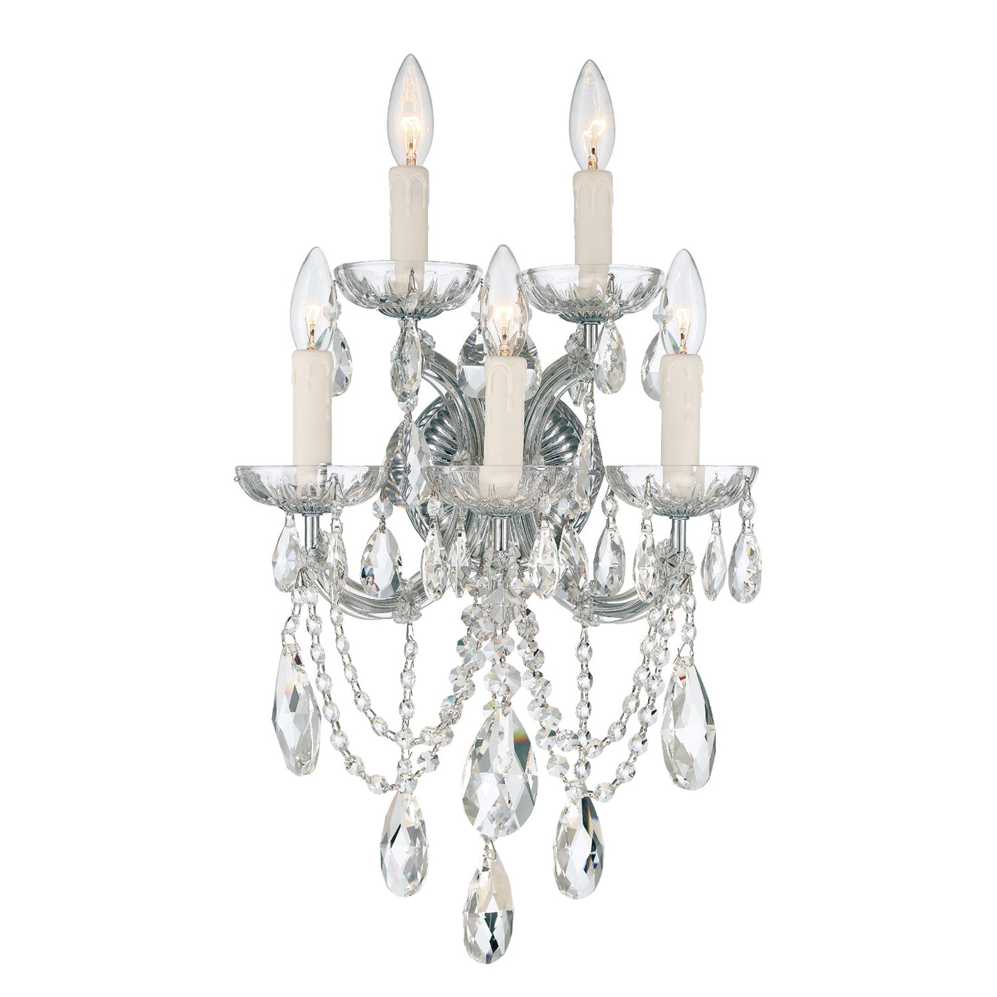 ##Antique Hardware## Maria Theresa 5 Light Swarovski Strass Crystal Polished Chrome Sconce