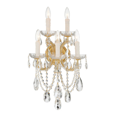 ##Antique Hardware## Maria Theresa 5 Light Hand Cut Crystal Gold Sconce