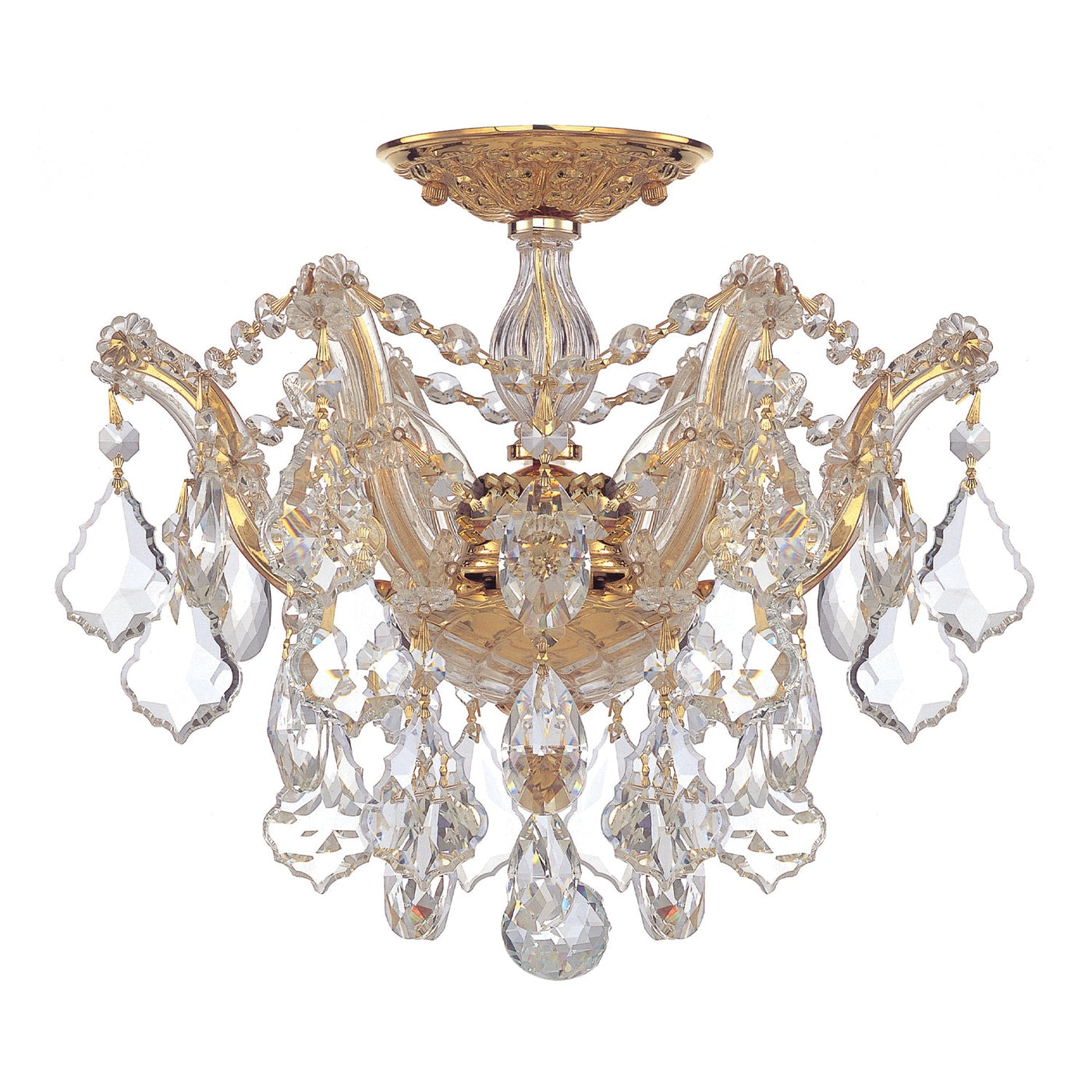 ##Antique Hardware## Maria Theresa 3 Light Spectra Crystal Gold Semi Flush Mount