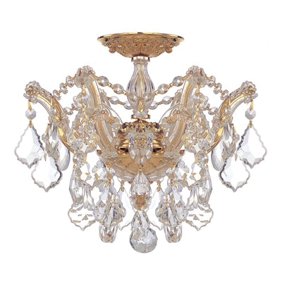 ##Antique Hardware## Maria Theresa 3 Light Spectra Crystal Gold Semi Flush Mount