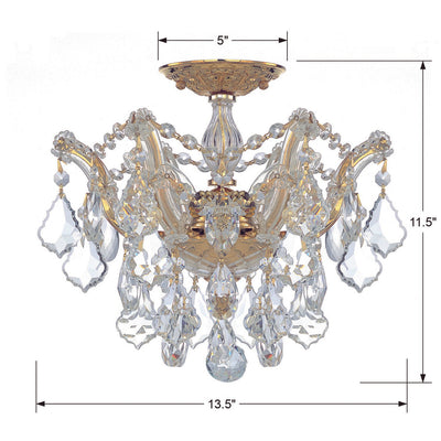 ##Antique Hardware## Maria Theresa 3 Light Spectra Crystal Gold Semi Flush Mount