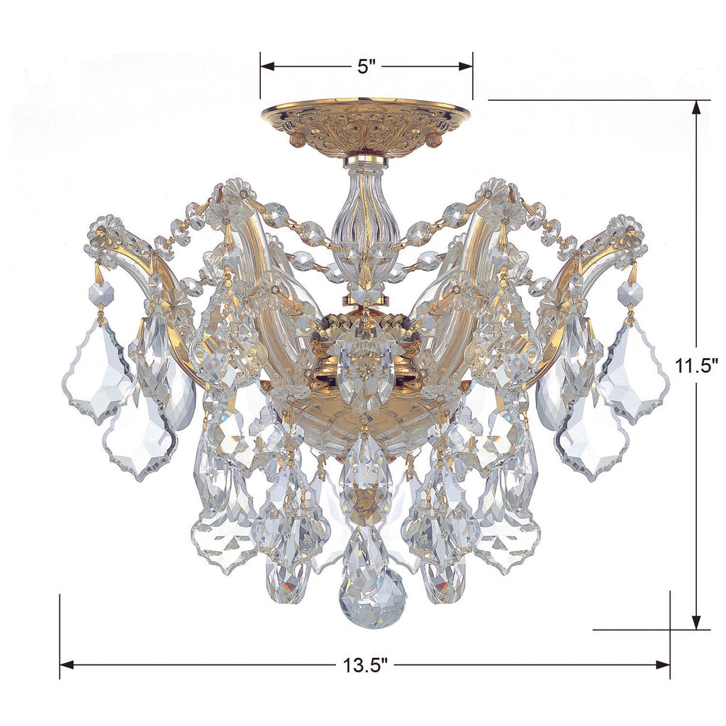 ##Antique Hardware## Maria Theresa 3 Light Swarovski Strass Crystal Gold Semi Flush Mount