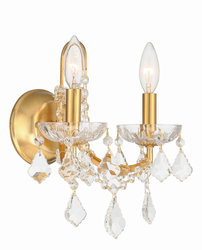 Antique Hardware Filmore 2 Light Hand Cut Crystal Antique Gold Sconce Wall Sconce