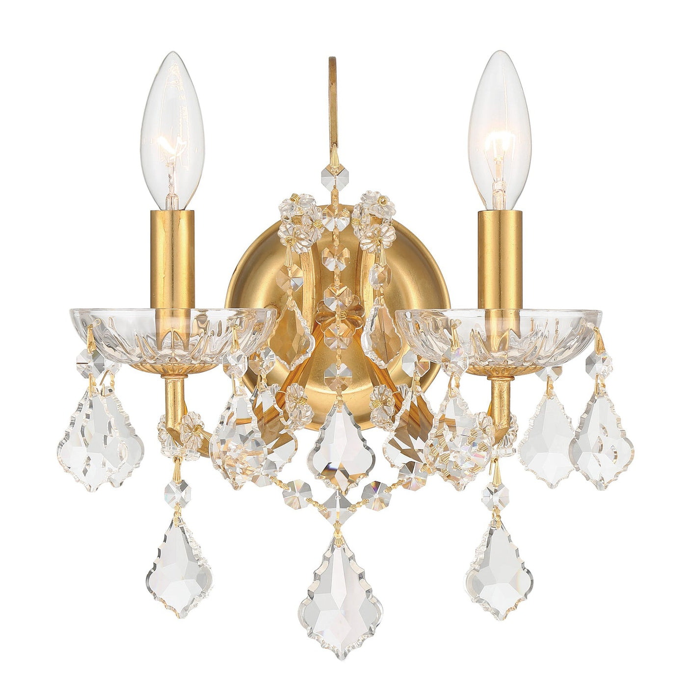 Antique Hardware Filmore 2 Light Swarovski Strass Crystal Antique Gold Sconce Wall Sconce