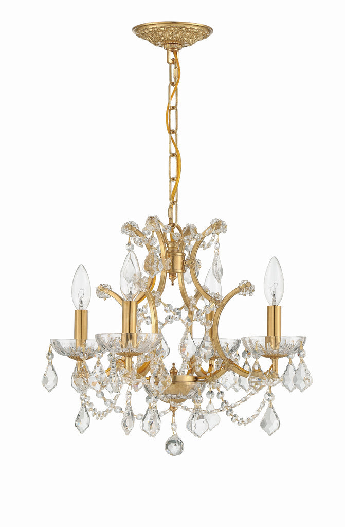 Antique Hardware Filmore 4 Light Hand Cut Crystal Antique Gold Mini Chandelier Chandelier