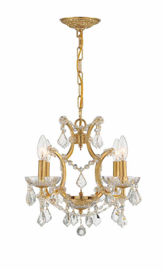 Antique Hardware Filmore 4 Light Hand Cut Crystal Antique Gold Mini Chandelier Chandelier