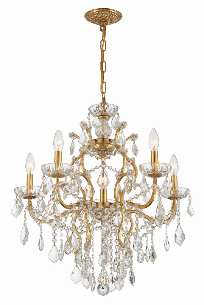 ##Antique Hardware## Filmore 6 Light Hand Cut Crystal Antique Gold Chandelier