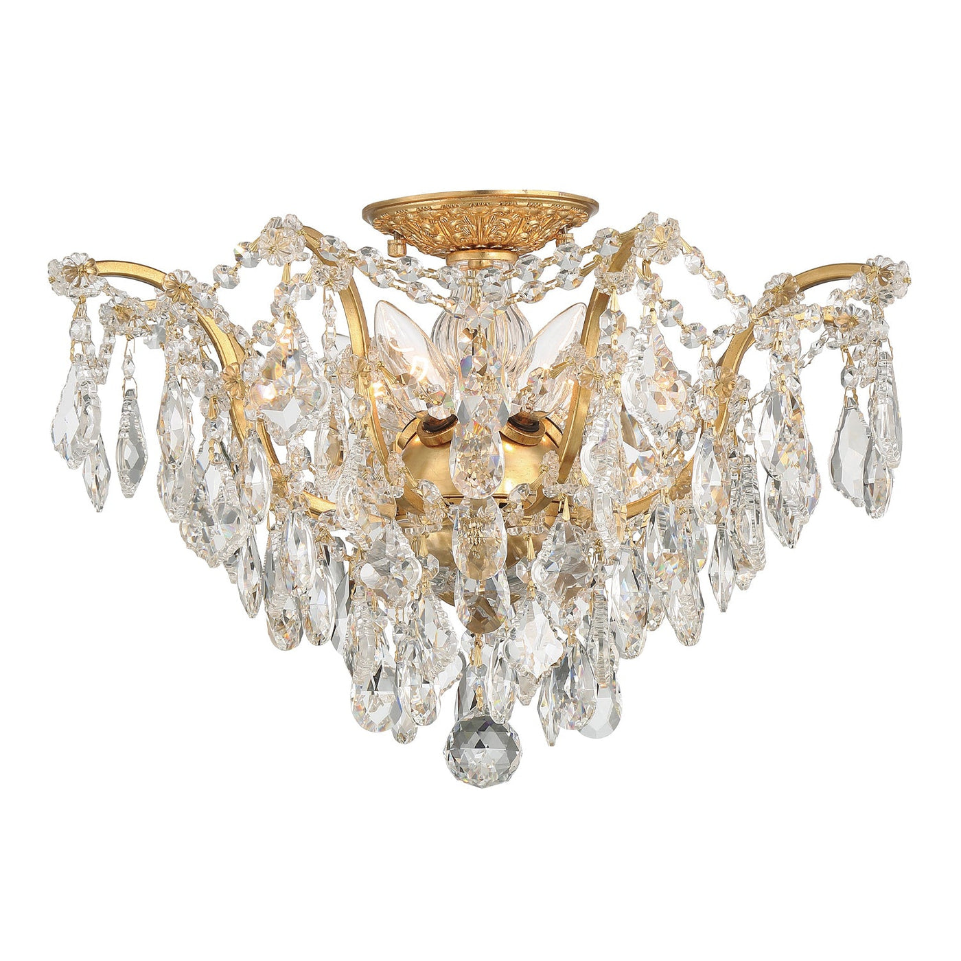 Antique Hardware Filmore 5 Light Hand Cut Crystal Antique Gold Flush Mount Semi Flush