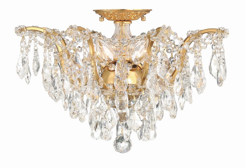 Antique Hardware Filmore 5 Light Hand Cut Crystal Antique Gold Flush Mount Semi Flush