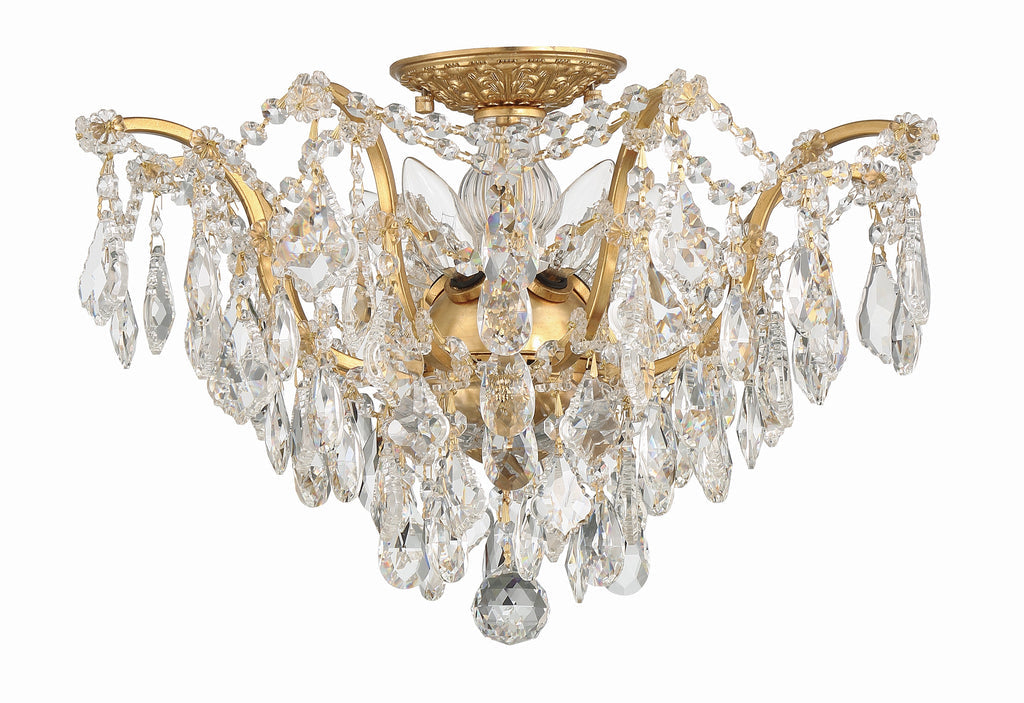 Antique Hardware Filmore 5 Light Hand Cut Crystal Antique Gold Flush Mount Semi Flush