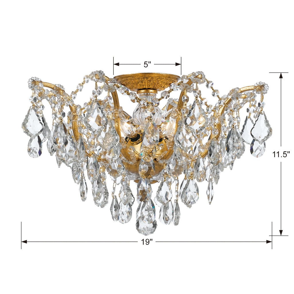 Antique Hardware Filmore 5 Light Hand Cut Crystal Antique Gold Flush Mount Semi Flush