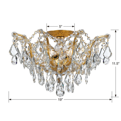 Antique Hardware Filmore 5 Light Hand Cut Crystal Antique Gold Flush Mount Semi Flush