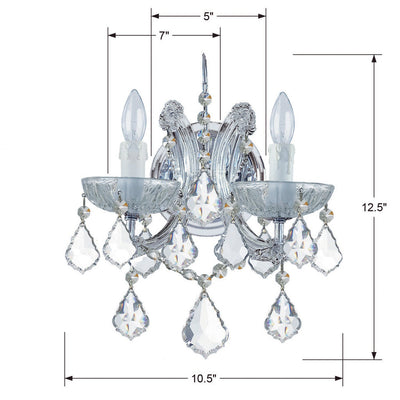 ##Antique Hardware## Maria Theresa 2 Light Swarovski Strass Crystal Polished Chrome Sconce