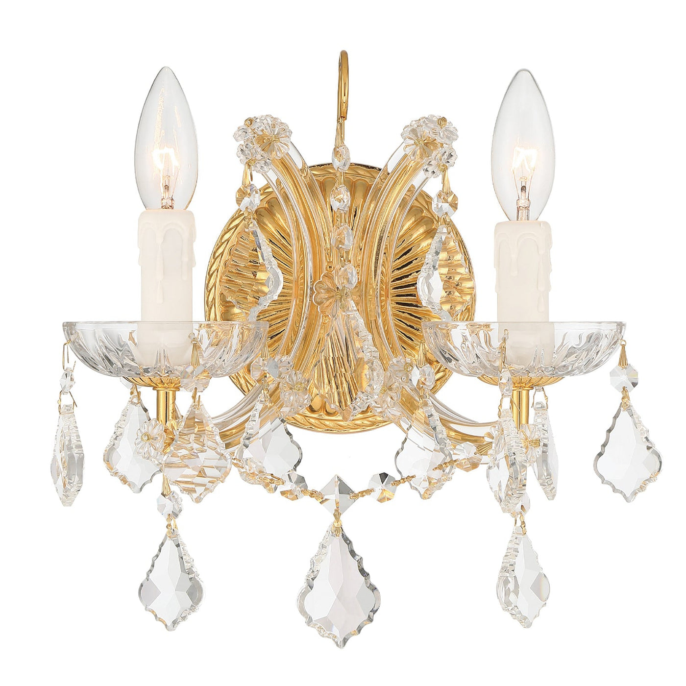 ##Antique Hardware## Maria Theresa 2 Light Clear Italian Crystal Gold Sconce