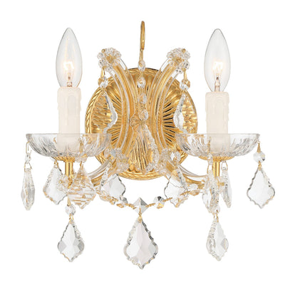 ##Antique Hardware## Maria Theresa 2 Light Hand Cut Crystal Gold Sconce