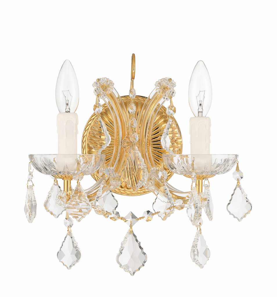 ##Antique Hardware## Maria Theresa 2 Light Hand Cut Crystal Gold Sconce