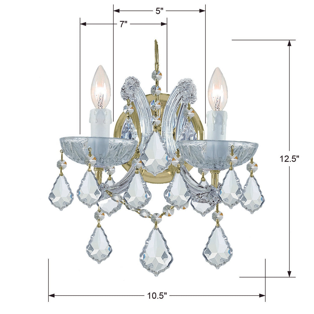 ##Antique Hardware## Maria Theresa 2 Light Spectra Crystal Gold Sconce