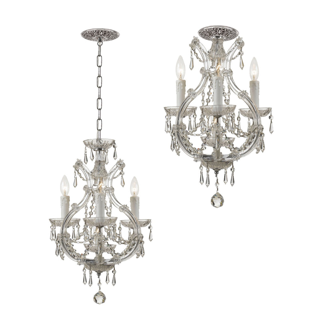 ##Antique Hardware## Maria Theresa 4 Light Clear Italian Crystal Polished Chrome Mini Chandelier