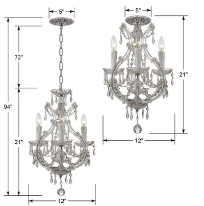 ##Antique Hardware## Maria Theresa 4 Light Clear Italian Crystal Polished Chrome Mini Chandelier