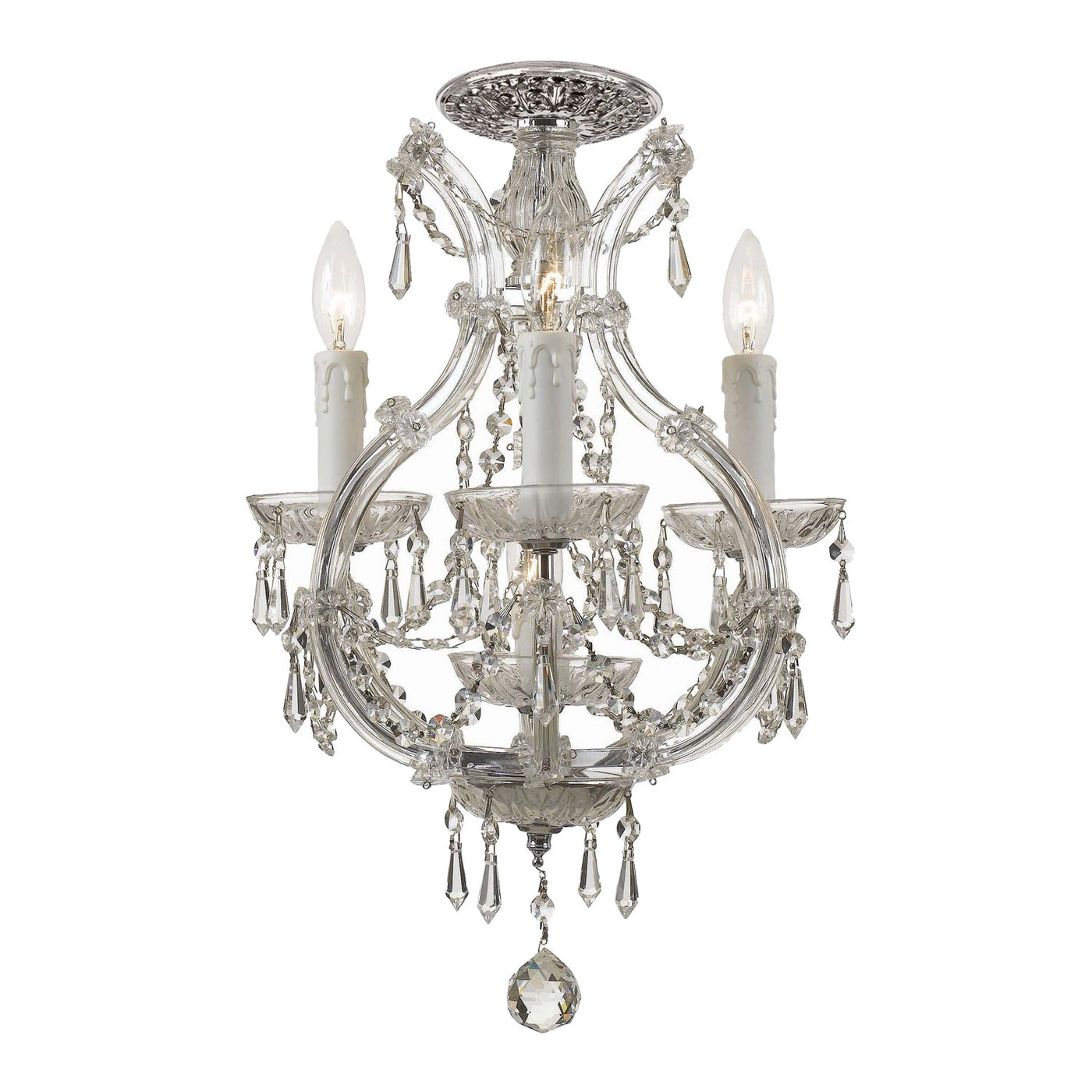 ##Antique Hardware## Maria Theresa 4 Light Swarovski Strass Crystal Polished Chrome Semi Flush Mount