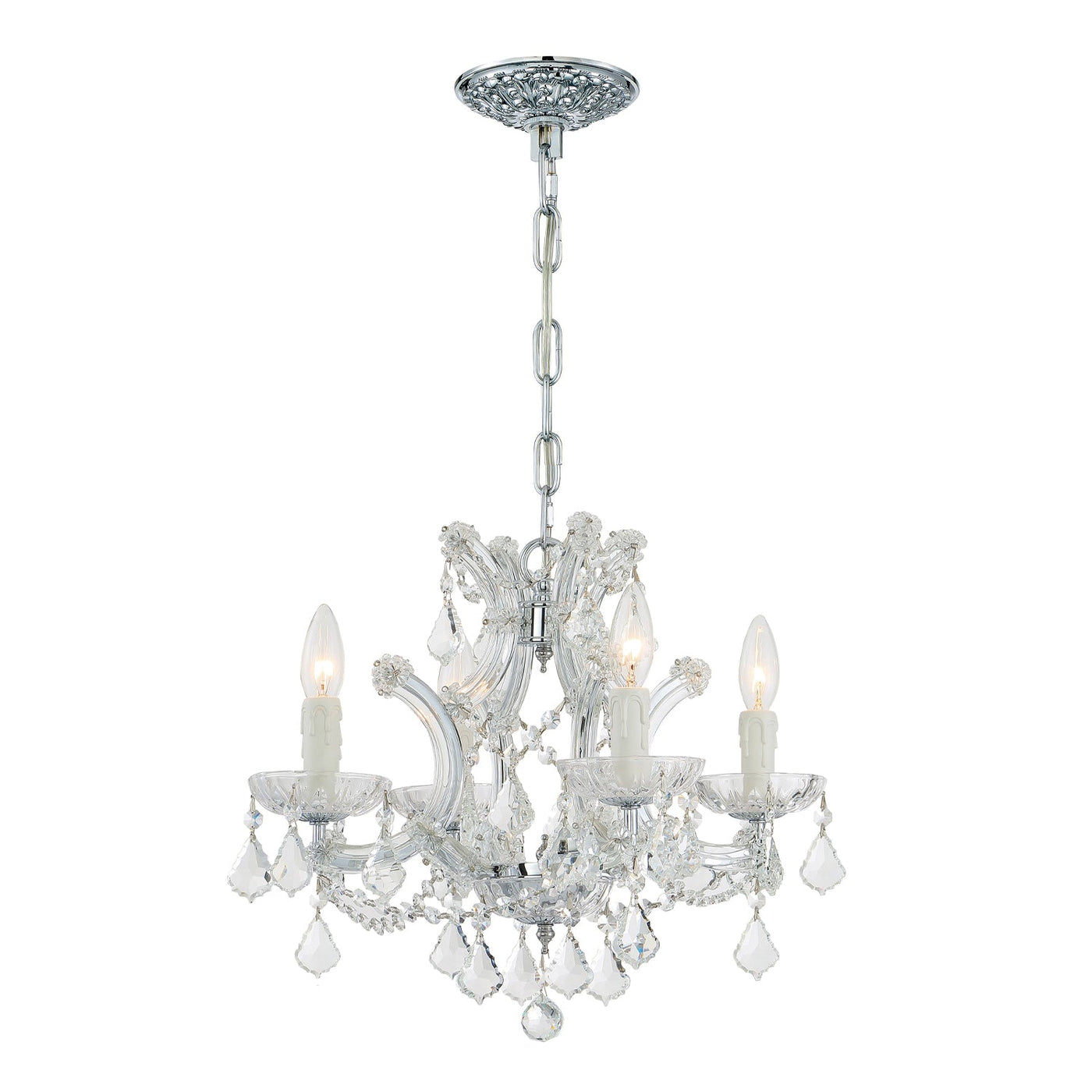 ##Antique Hardware## Maria Theresa 4 Light Clear Italian Crystal Polished Chrome Mini Chandelier