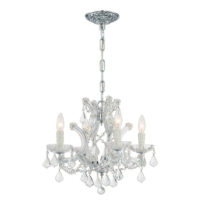 ##Antique Hardware## Maria Theresa 4 Light Clear Italian Crystal Polished Chrome Mini Chandelier