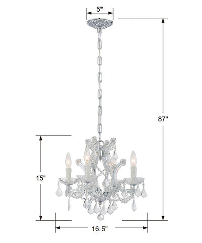 ##Antique Hardware## Maria Theresa 4 Light Hand Cut Crystal Polished Chrome Mini Chandelier