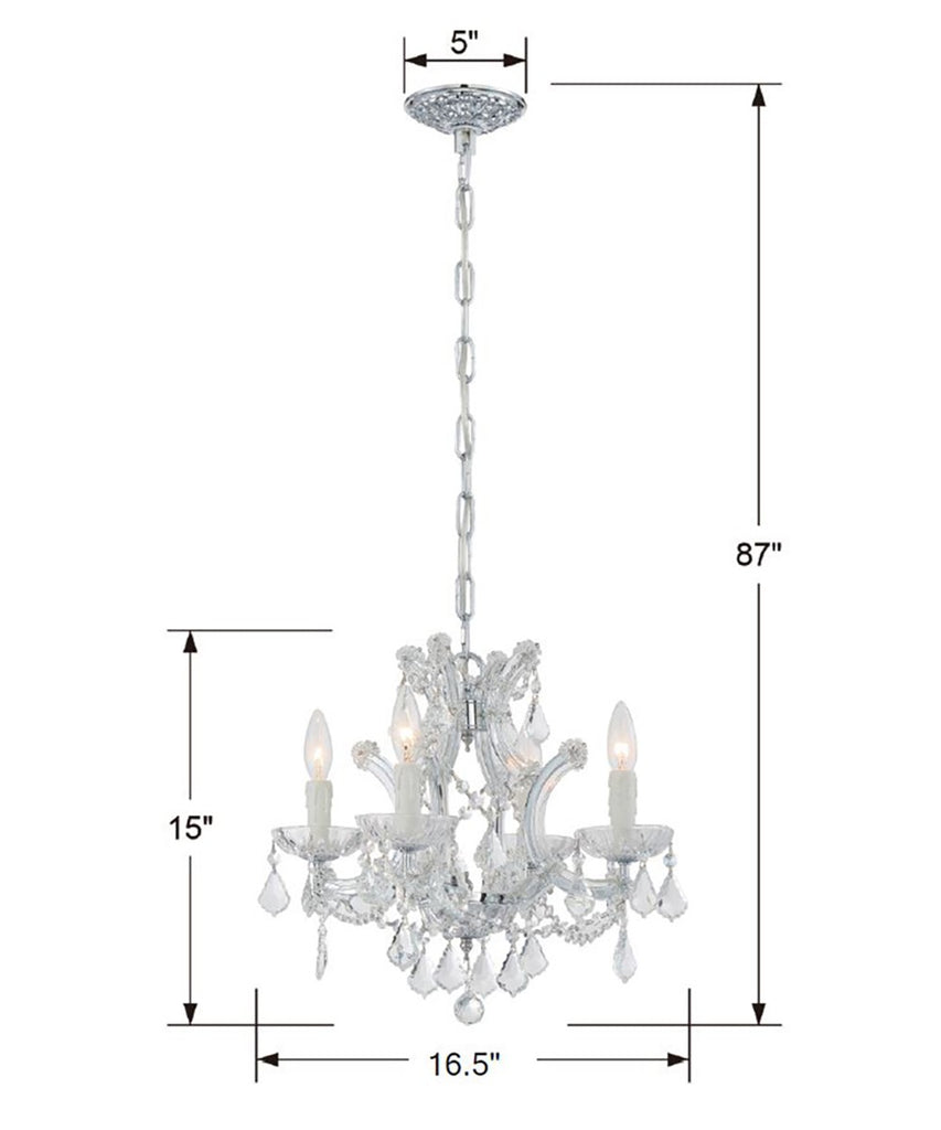 ##Antique Hardware## Maria Theresa 4 Light Spectra Crystal Polished Chrome Mini Chandelier