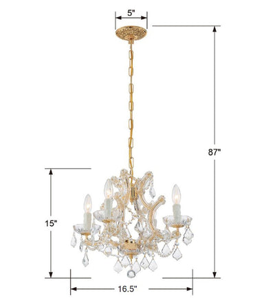 ##Antique Hardware## Maria Theresa 4 Light Clear Italian Crystal Gold Mini Chandelier