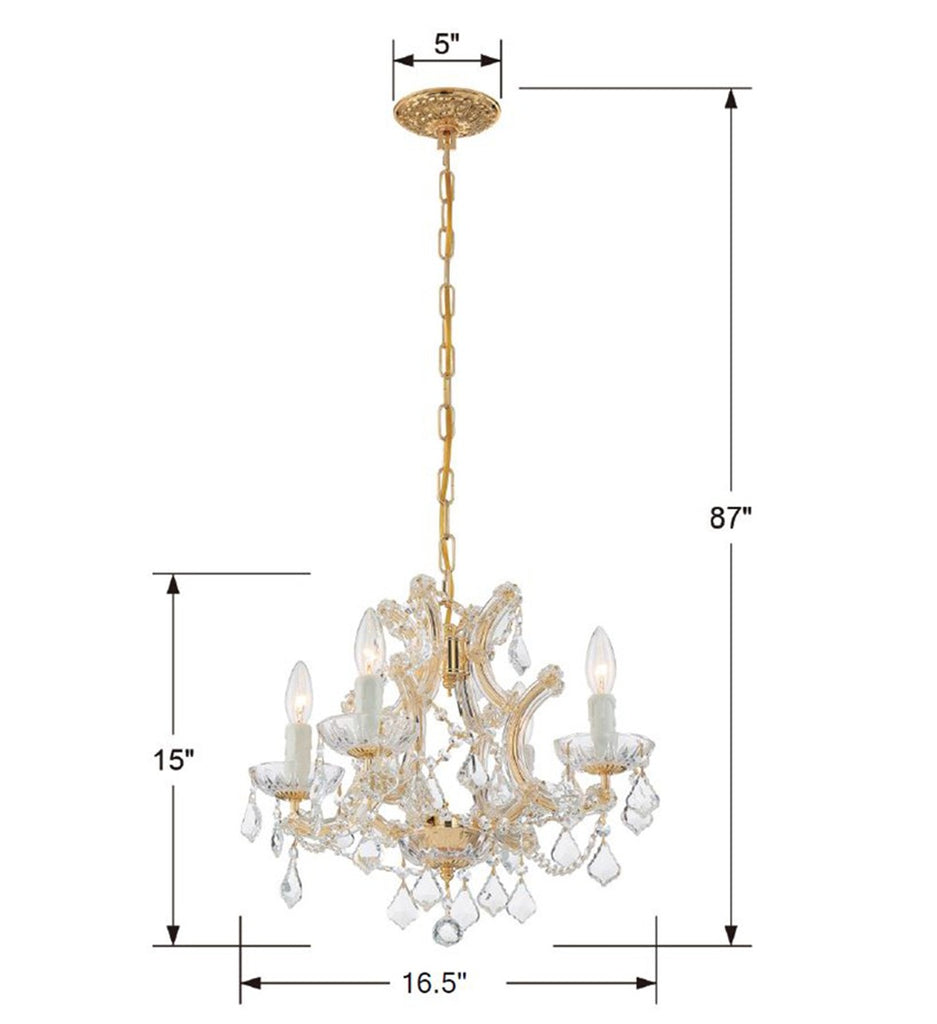 ##Antique Hardware## Maria Theresa 4 Light Spectra Crystal Gold Mini Chandelier