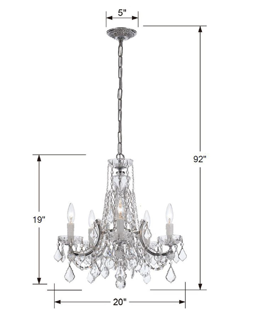 ##Antique Hardware## Maria Theresa 5 Light Hand Cut Crystal Polished Chrome Chandelier