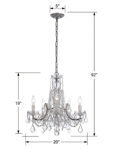 ##Antique Hardware## Maria Theresa 5 Light Spectra Crystal Polished Chrome Chandelier