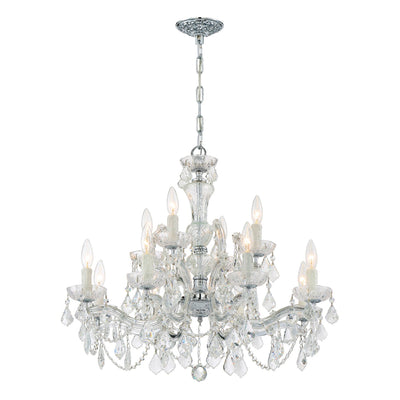 ##Antique Hardware## Maria Theresa 12 Light Clear Italian Crystal Polished Chrome Chandelier