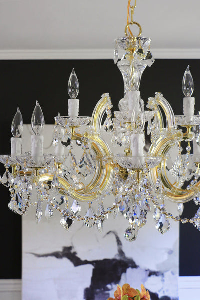 ##Antique Hardware## Maria Theresa 12 Light Hand Cut Crystal Gold Chandelier