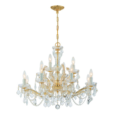 ##Antique Hardware## Maria Theresa 12 Light Spectra Crystal Gold Chandelier