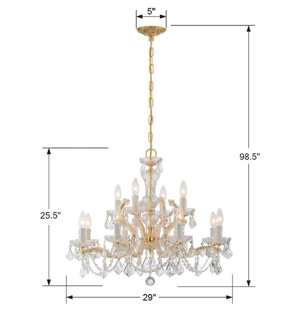 ##Antique Hardware## Maria Theresa 12 Light Spectra Crystal Gold Chandelier