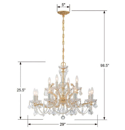 ##Antique Hardware## Maria Theresa 12 Light Spectra Crystal Gold Chandelier