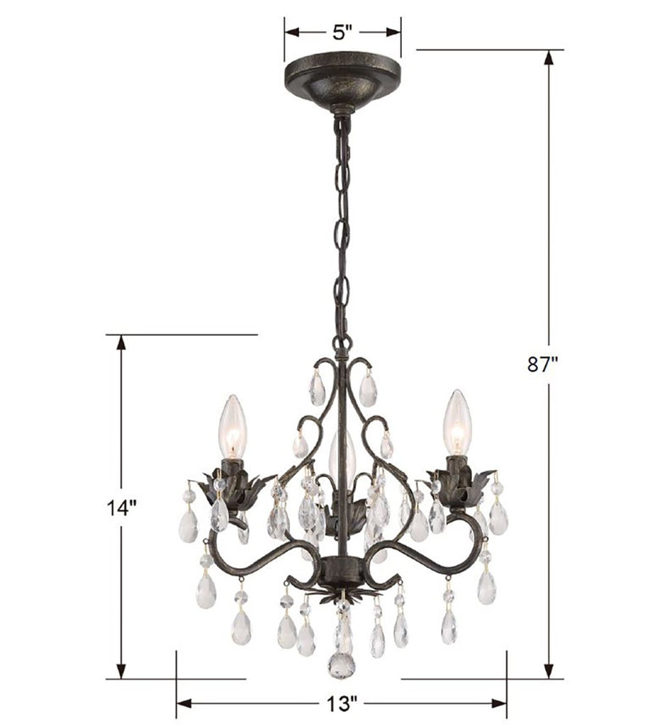 ##Antique Hardware## Paris Market 3 Light Swarovski Strass Crystal English Bronze Mini Chandelier